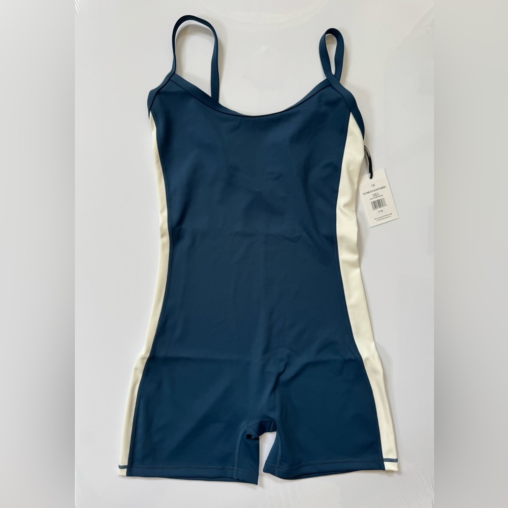 NWT IVL Collective Colorblock Scoop Romper Size 10 Blue/White-Cream Sea/Blanc